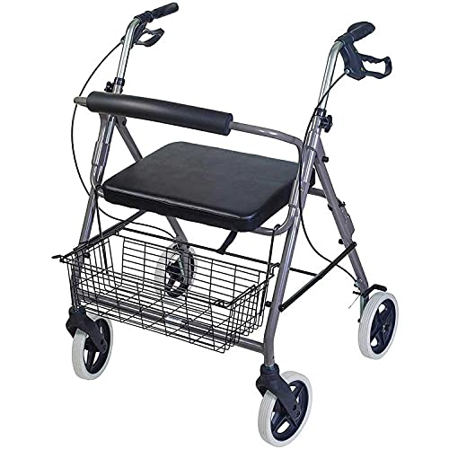 DMI Rollator Walker with Extra Wide Seat and Backrest, FSA HSA Eligible, Adjustable Handle Height, Removable Storage Basket, Burgundy