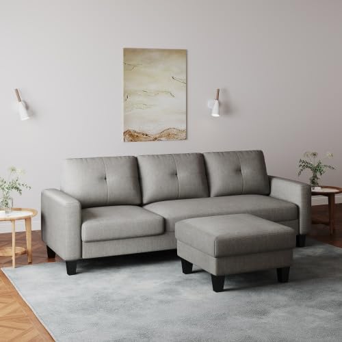 Sofa Couch for Living Room, Small 3-Seat L Shaped Couch Polyester Fabric with Convertible Sofa Bench, Modern Minimalist Couches for Small Space, Blue