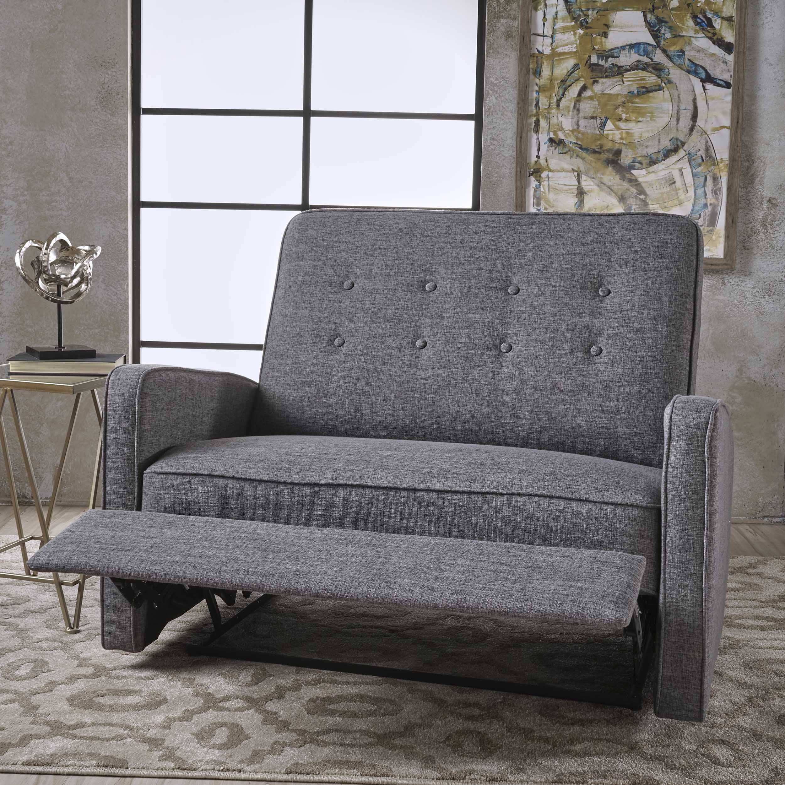 GDF Studio Callade Buttoned Fabric Reclining Loveseat, Gray