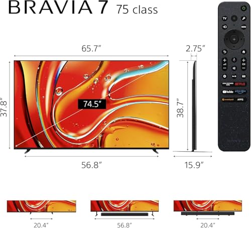 Sony 65-Inch BRAVIA 7 4K HDR Mini LED QLED Smart Google TV with Dolby Vision, PS5 Exclusive Features, HDMI 2.1