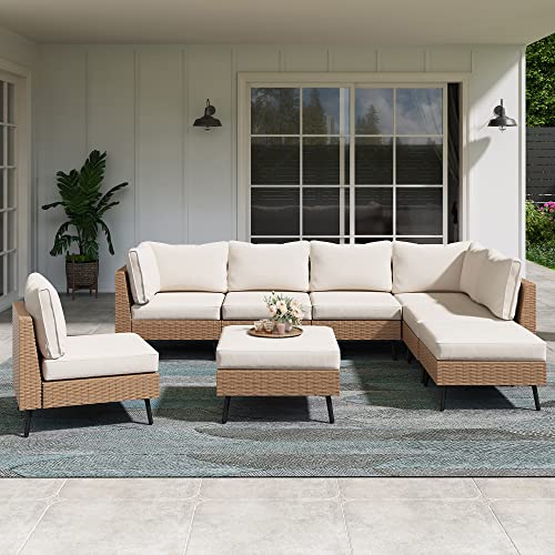 LAUSAINT HOME Outdoor Patio Furniture, 8 Piece Outdoor Sectional Sofa PE Rattan Wicker Patio Conversation Sets
