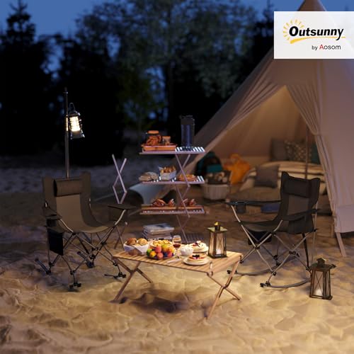 Outsunny Folding Rocking Camping Chairs for Adults, Portable Outdoor Rocking Chairs with Headrest, Cooler Bag, Cup Holder