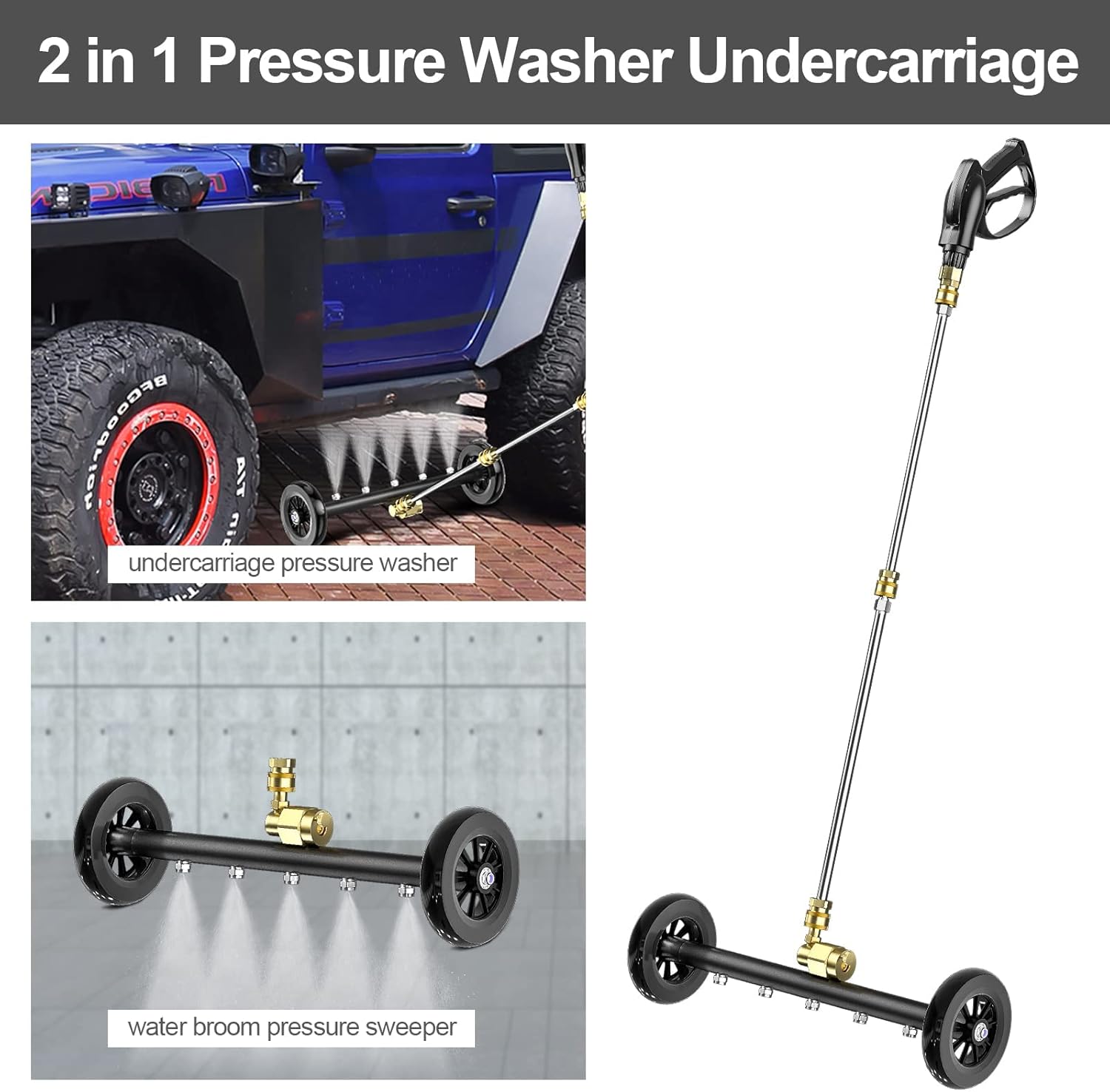 POHIR Undercarriage Pressure Washer Plus 18 Inch Power Washer Water Broom Surface Cleaner with 3 Extension Wand and Quick Connect Pivot Coupler