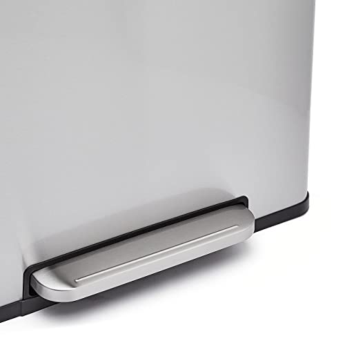 Amazon Basics Rectangular Recycling Trash Can with 2 Compartments, Grey,Silver, 60 Liters