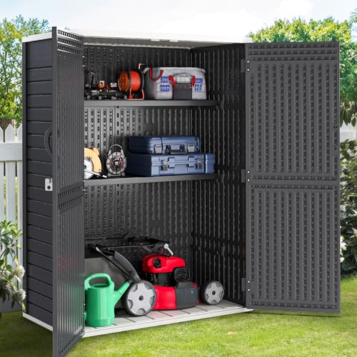 YITAHOME Outdoor Horizontal Storage Sheds w/o Shelf, Weather Resistant Resin Tool Shed, Multi-Opening Door for Storage of Bike, Trash Cans