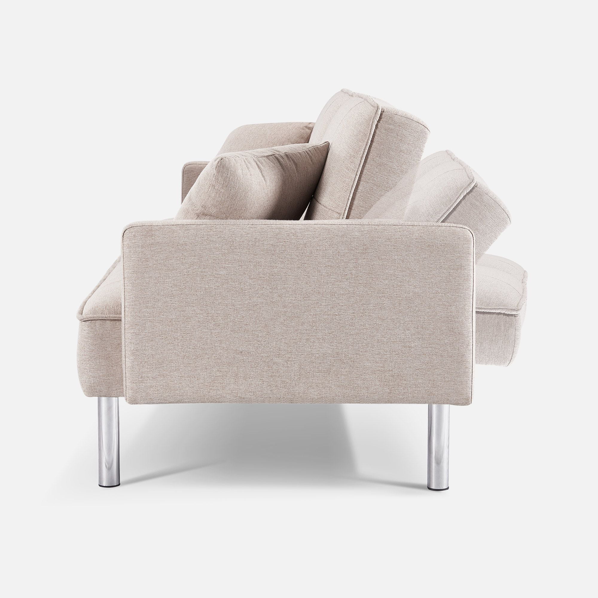 Moootto  84.6 in. Extra Long Modern Tufted Beige Fabric Futon Adjustable Sofa Bed & Folding Daybed Guest Bed, Upholstered Modern Convertible Sofa