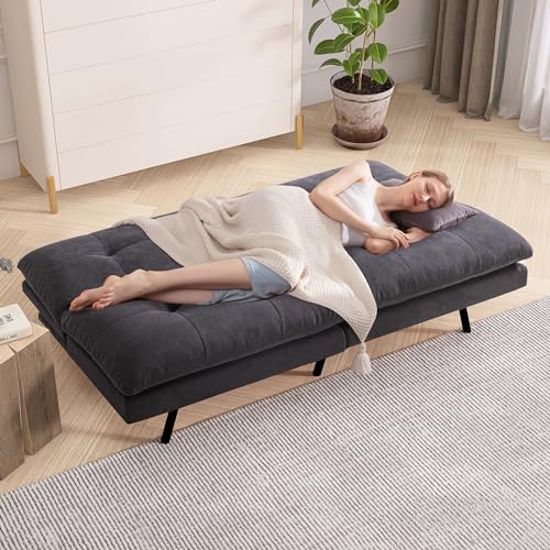 Faux Leather Futon Sofa Bed,Convertible Futon Couch,Memory Foam Loveseat Sleeper Sofa,Small Splitback Modern Folding Couch for Living Room,Office