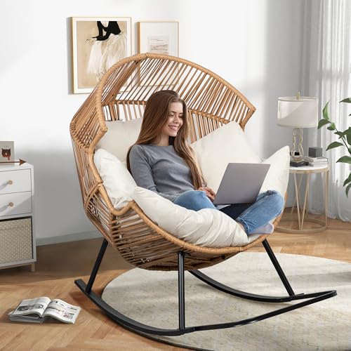 Shintenchi Wicker Egg Chair Outdoor Rattan Patio Chair with Cushion,Oversized Patio Lounge Chairs with Cushion Egg Basket Chair