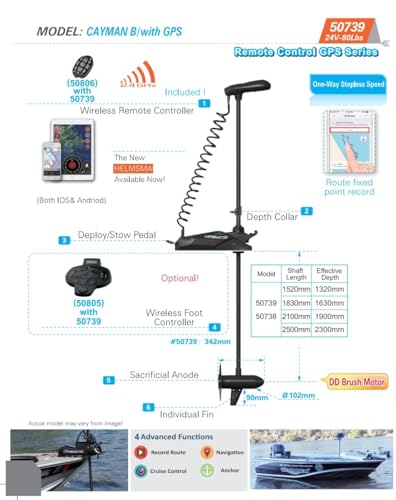 HASWING Electric Trolling Motor – 24V 60" 80lbs Cayman GPS Shaft Bow Mount One-Way Stepless Speed Fishing Boat Saltwater Freshwater