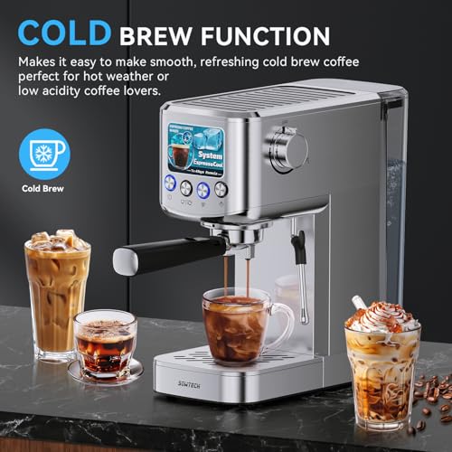 Espresso Machine 20 Bar, Compact Espresso Maker with Milk Frother, Stainless Steel Coffee Machine with 42 oz Water Tank for Cappuccino