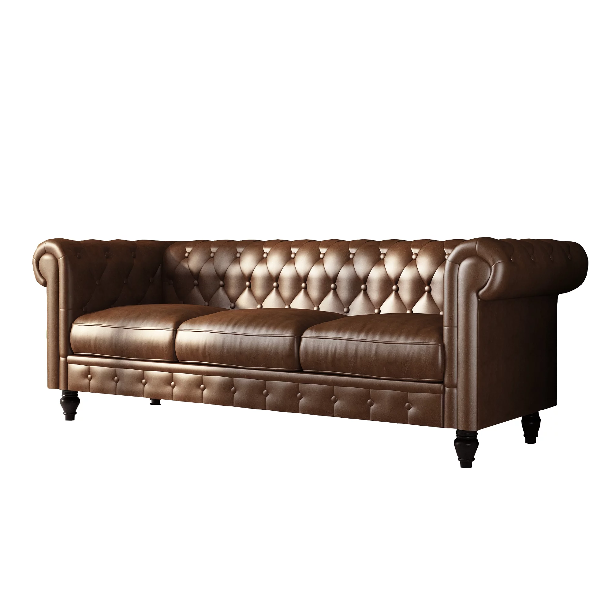 Chesterfield Button Tufted Faux Leather Sofa, 3-Seater Upholstered Couch with Removable Cushions for Living Room Bedroom Office