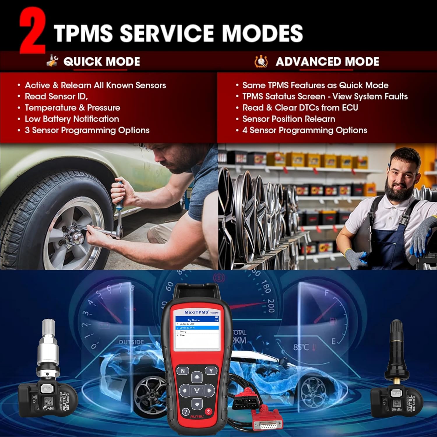 Autel MaxiTPMS TS508WF Complete with 4 pcs Duel Frequency Rubber MX Sensor