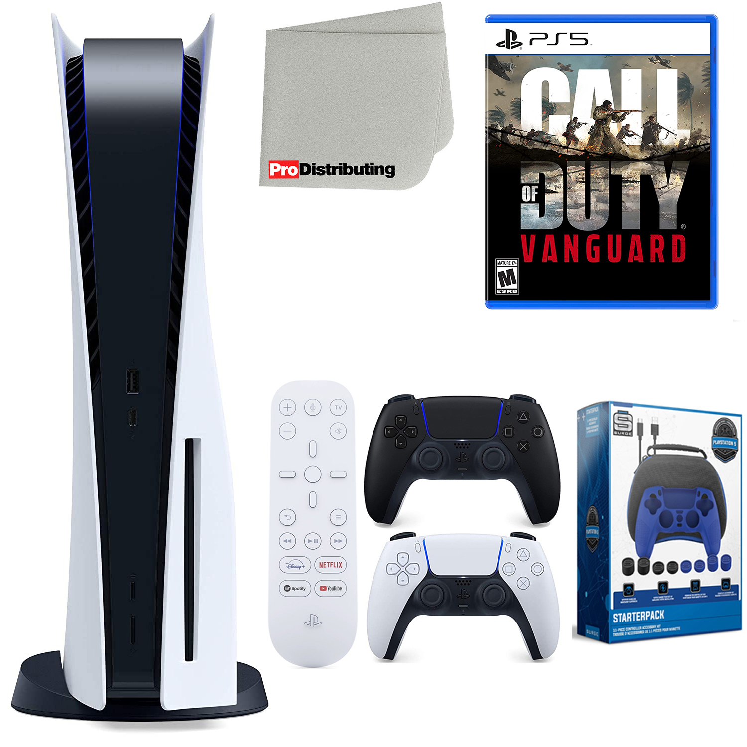 Sony Playstation 5 Disc Version (Sony PS5 Disc) with Midnight Black Extra Controller, Media Remote, Call of Duty: Vanguard