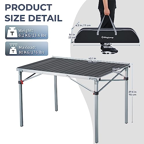 KingCamp Camping Table Folding Portable Table Aluminum Roll Up Lightweight Foldable Large Camp Table for Indoor Outdoor Picnic Backyard, 53.5"X27.5"