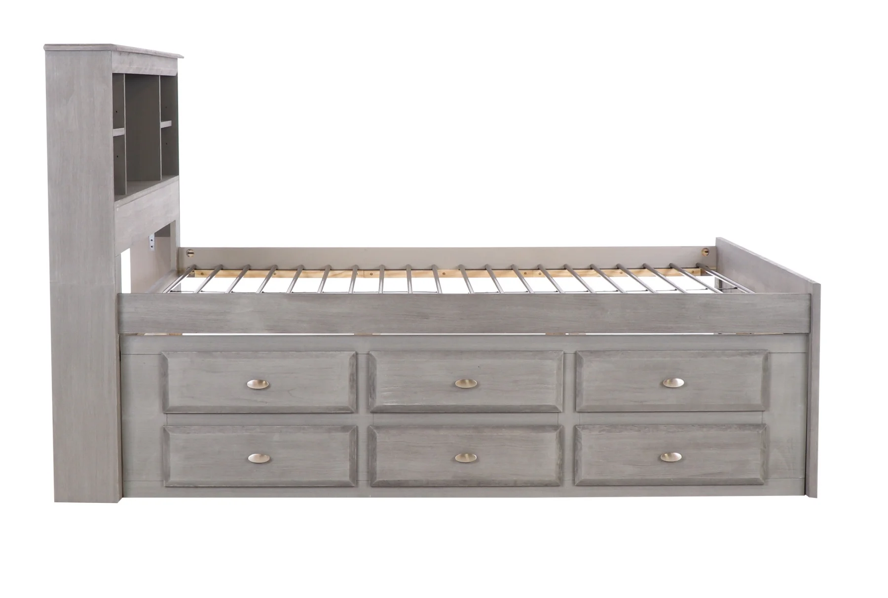 Discovery World Furniture - Full Size Bed Frame with Headboard Bookcase Captain Bed with 6 Drawers, Full Size Bed with Storage, Charcoal