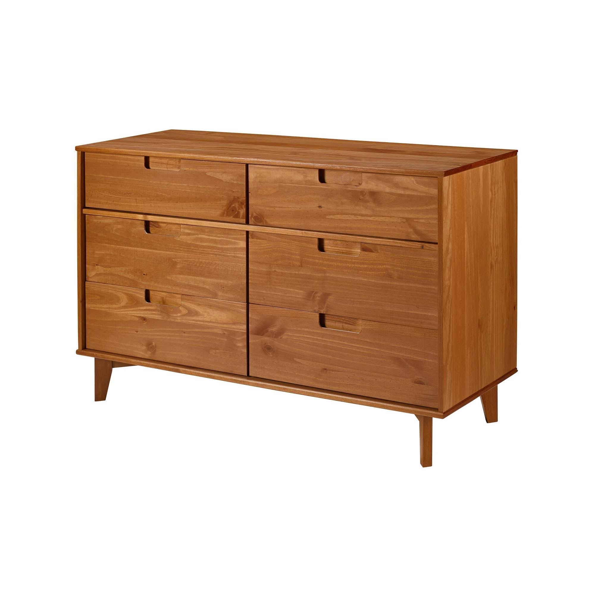 Mid-Century Modern Classic Wood 6 Drawer Groove Dresser Caramel - Saracina Home