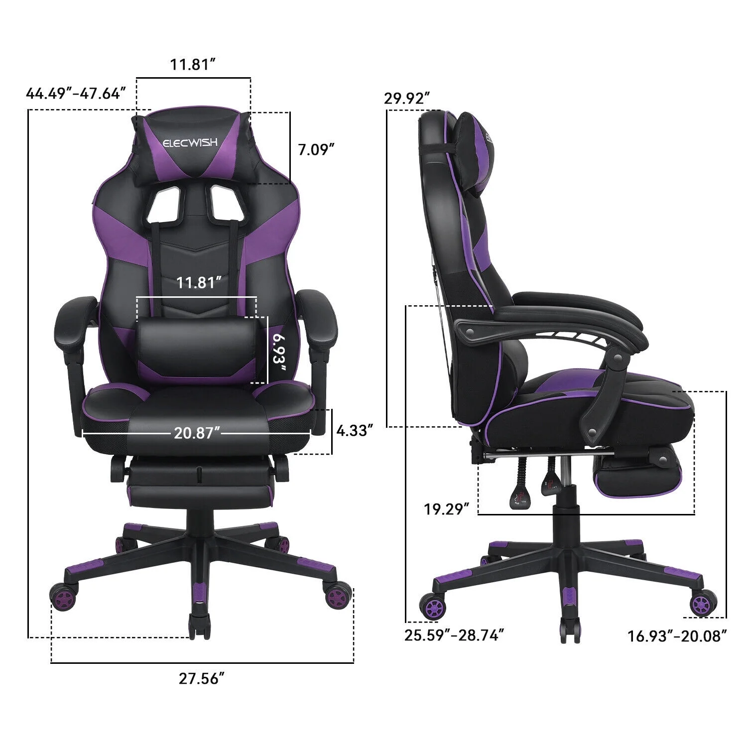 ELECWISH Gaming Chair Massage Office Chair Computer Executive Swivel Desk Seat Recliner Purple