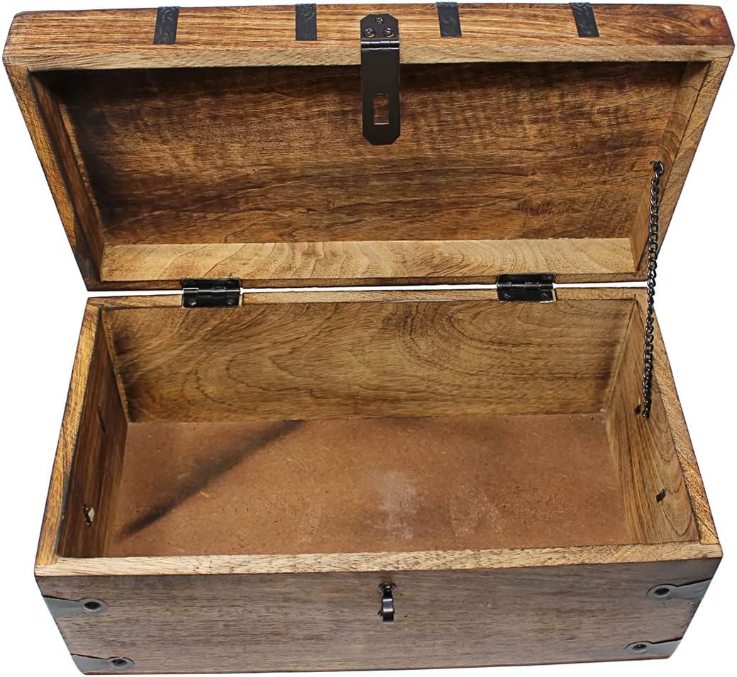 Nautical Cove Treasure Chest Wooden Box with Antique Iron Lock and Skeleton Key - Storage and Decor (Medium 12.25 x 6 x 5.5)