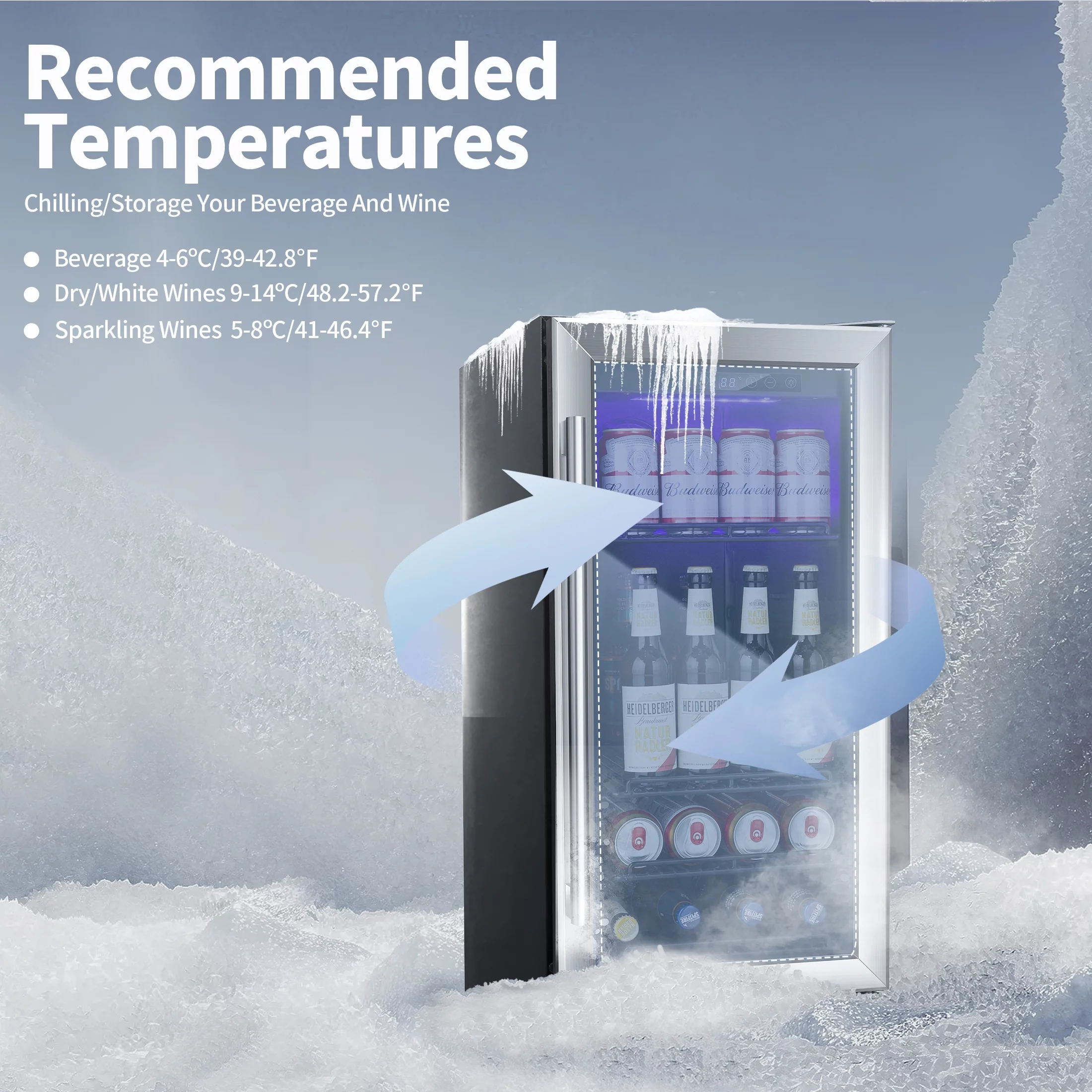 Auseo 15 inch Beverage Refrigerator, Built-in Wine Cooler, Mini Beverage Fridge, Clear Glass Door, Digital Memory Temperature Control
