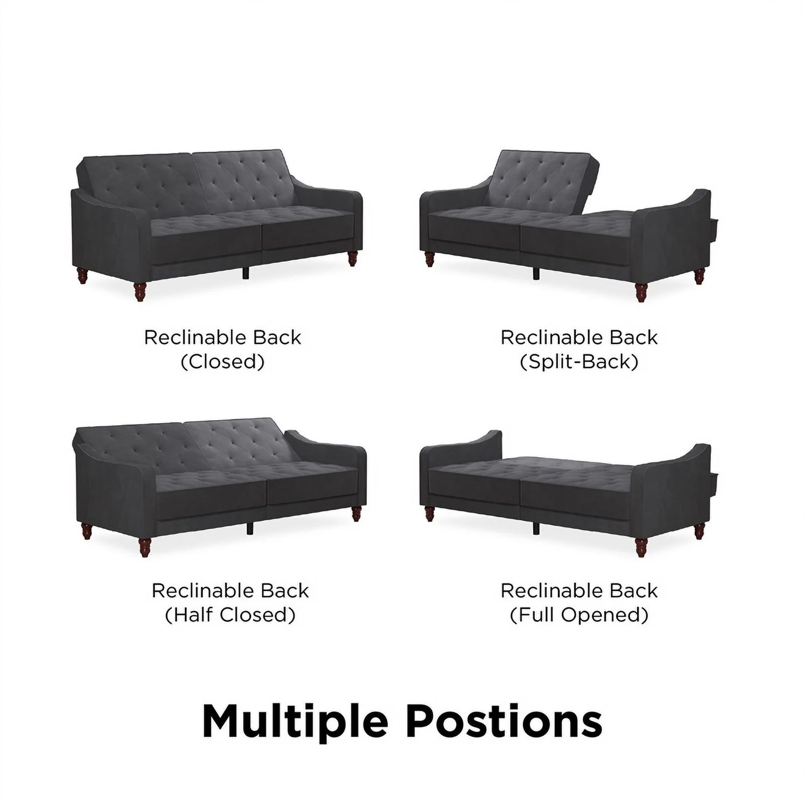 Pemberly Row Contemporary Vintage Tufted Split Back Futon in Grey Velvet