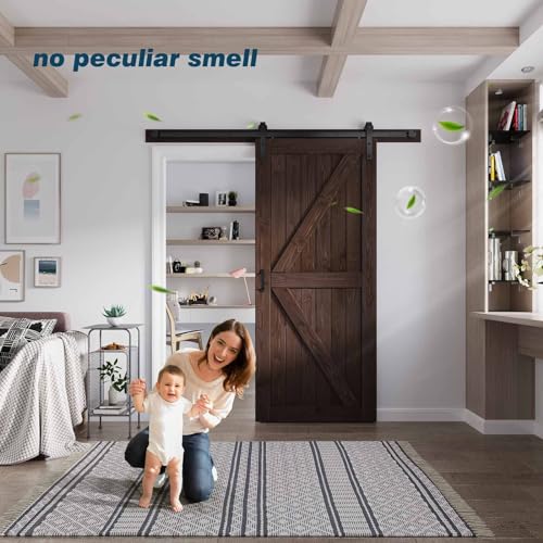 FREDBECK 36in x 84in Brown Barn Door with 6.6ft (79inch) Barn Door Hardware Track Kit and Handle Included, Double Surfaces