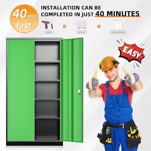 INTERGREAT Metal Storage Cabinets 72” Black Garage Steel Storage Cabinet with Doors and Shelves, Metal Tool Cabinet