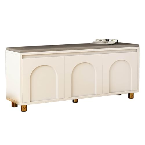 Shoe Bench with Cushion, Storage Bench with Padded Seat, Entryway Bench with Compartments, Shoe Rack for Entryway Living Room Bedroom Hallway