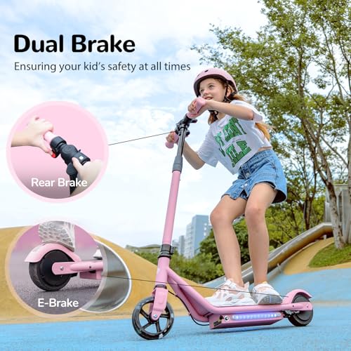 isinwheel S2 Electric Scooter for Kids Ages 6-12,150W Kids Electric Scooter with Adjustable Speed and Height, Colorful Lights, Double Brake