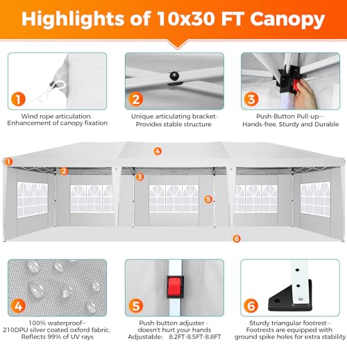 COBIZI 10x10 Pop up Canopy Tent Protable Canopy Tent with 4 Sidewalls Waterproof Commercial Instant Shelter for Parties, Wedding
