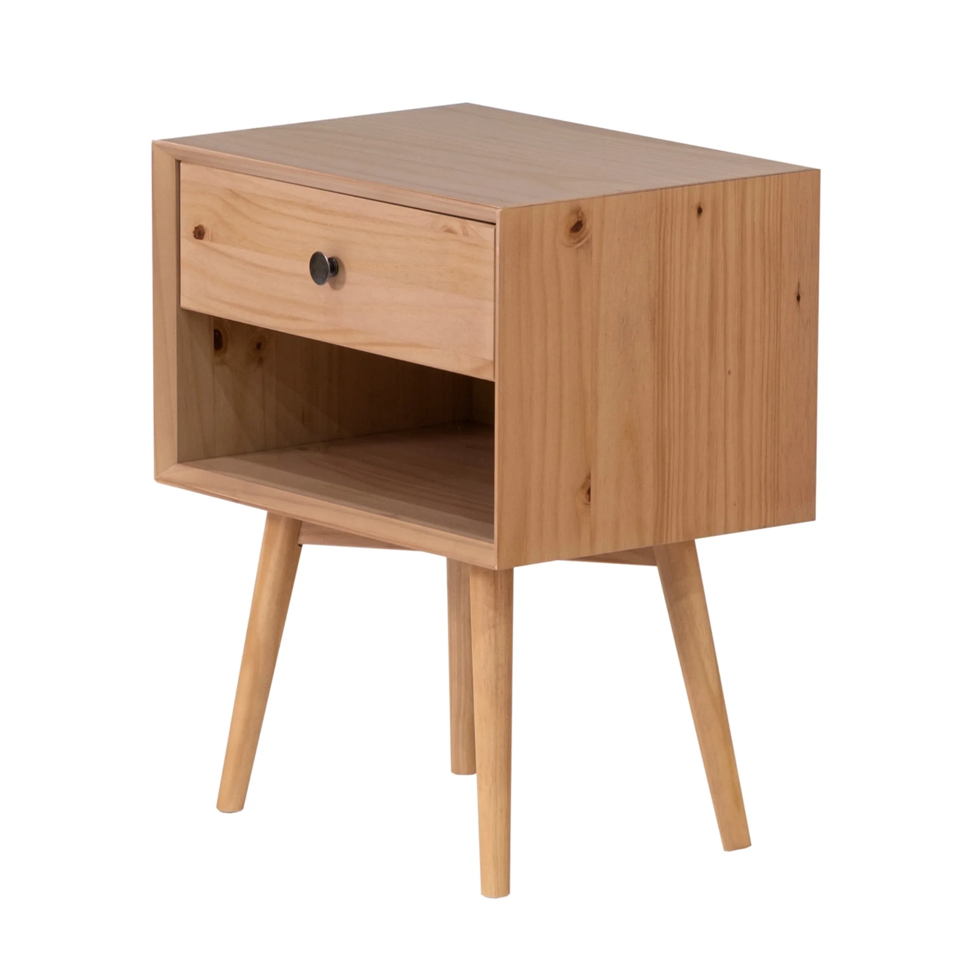 Walker Edison Mid Century Modern 1-Drawer Nightstand, Natural Pine