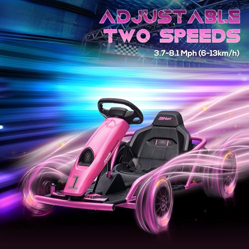 Aosom 24V 8.1 MPH Electric Go Kart, Drifting Car Battery Powered Ride on Toy Outdoor with Slow Start, Music, Horn Honking and Safety Belt