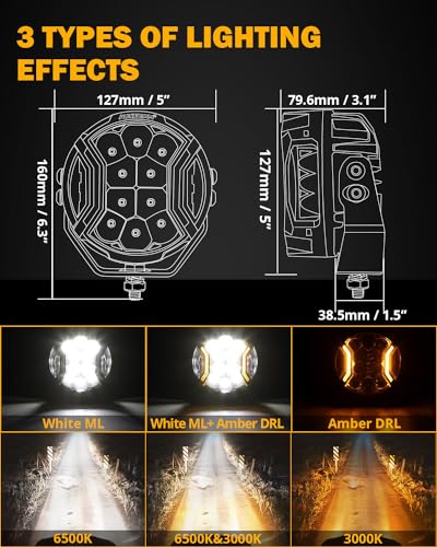 Auxbeam V-MAX Series 72W LED Pod Driving Lights, 4x2.5 Inch Rectangle Side Shooter Offroad Cube Spotlights with Amber DRL