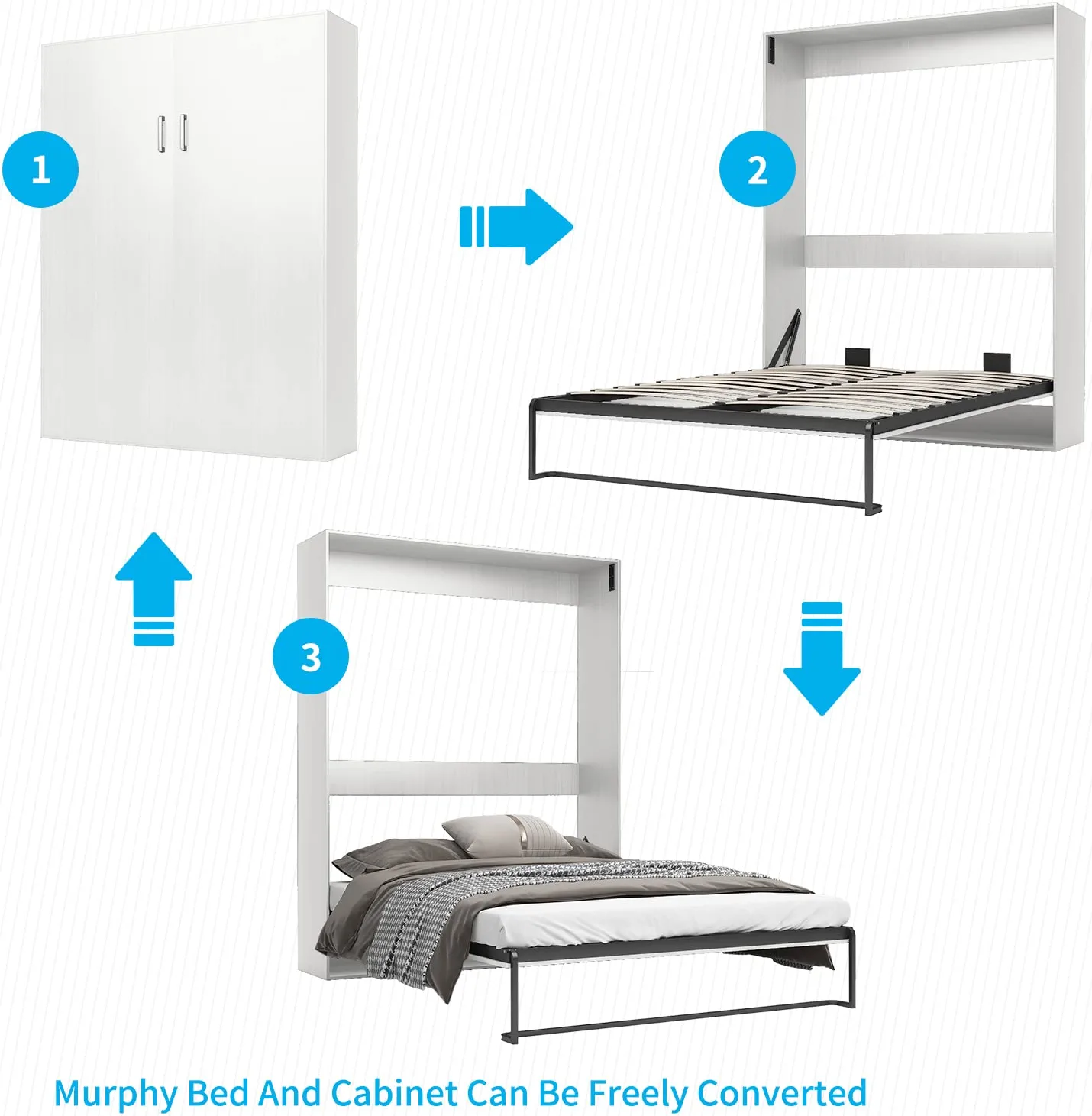 Mjkone Murphy Bed with Wardrobe, Folding Wall Bed for Bedroom, Fold Up Murphy Bed Cabinet, Queen Murphy Chest Bed Can Be Folded into a Cabinet
