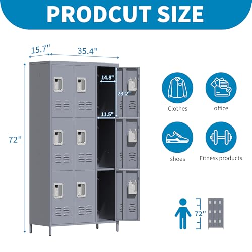 6 Doors Metal Lockers for Employees 72" H Storage Cabinet Lockable Locker with Shelves Steel Storage Locker for Gym School Office Home Requires