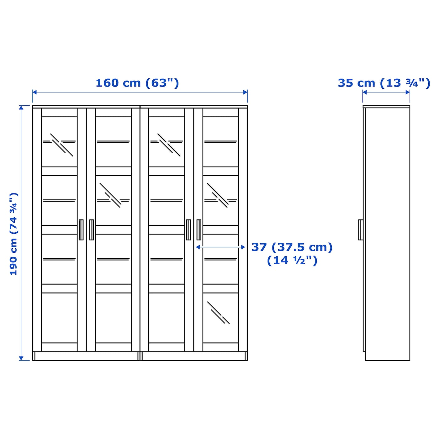 IKEA - BRIMNES Storage Combination w/Glass Doors, Gray, 63x13 3/4x74 3/4 09324019