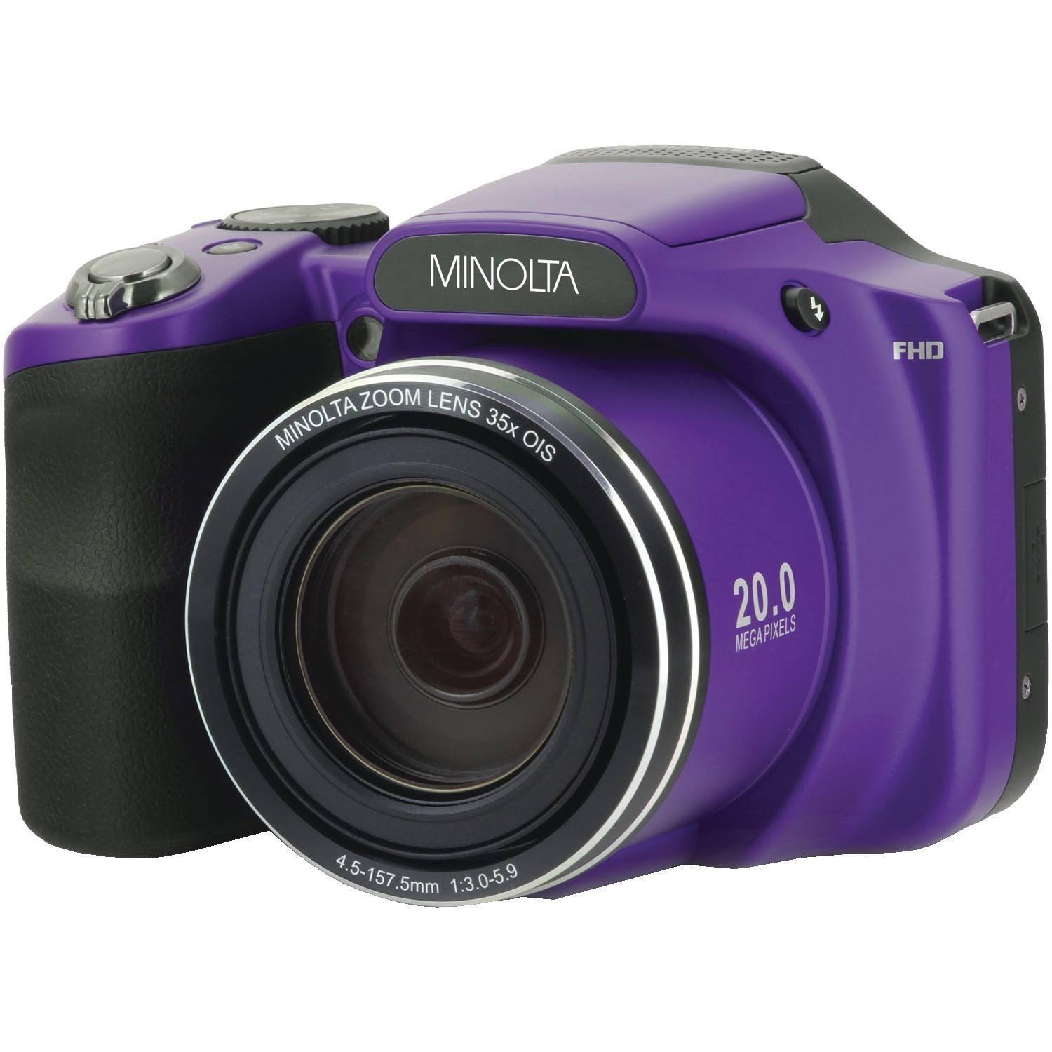 Minolta 20.0-Megapixel 1080p Full HD Wi-Fi Mn35z Bridge Camera with 35x Zoom (Purple)