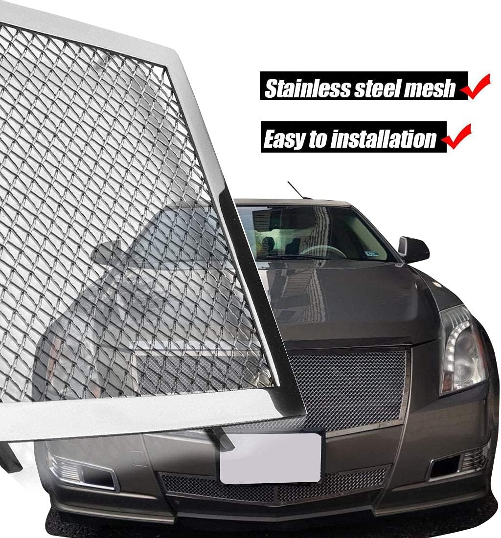 Front Grille Fit 2008-2013 Cadillac CTS Stainless Steel Mesh Grille Grill Insert Combo (Not For CTS-V or model with Adaptive Cruise Control)