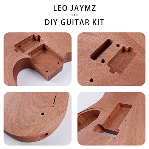 Leo Jaymz DIY Single Cut Electric Guitar Kits with Mahogany Body and Neck - Rosewood Fingerboard and All Components Included (LP Hollow)