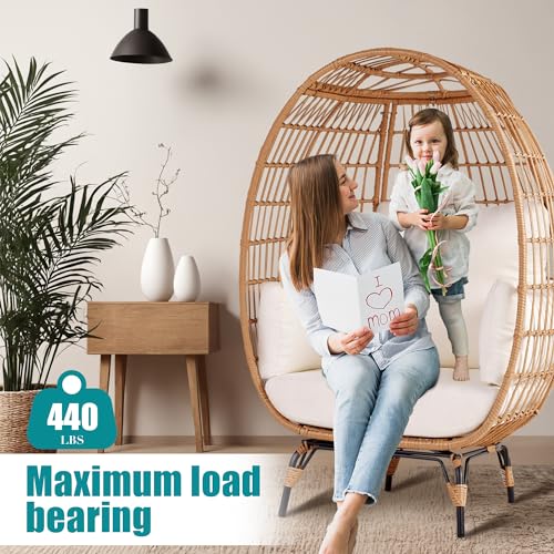 Outdoor Egg Chair, PE Wicker Chair with 4 Thicken Cushions, Patio Chairs 440 lbs Capacity