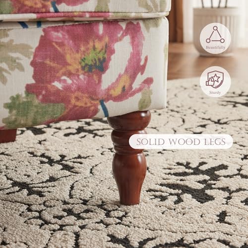MELLCOM Floral Accent Chair, High Back Upholstered Armchair with Solid Legs, Leisure Single Sofa Chair for Living Room, Bedroom, Home Office