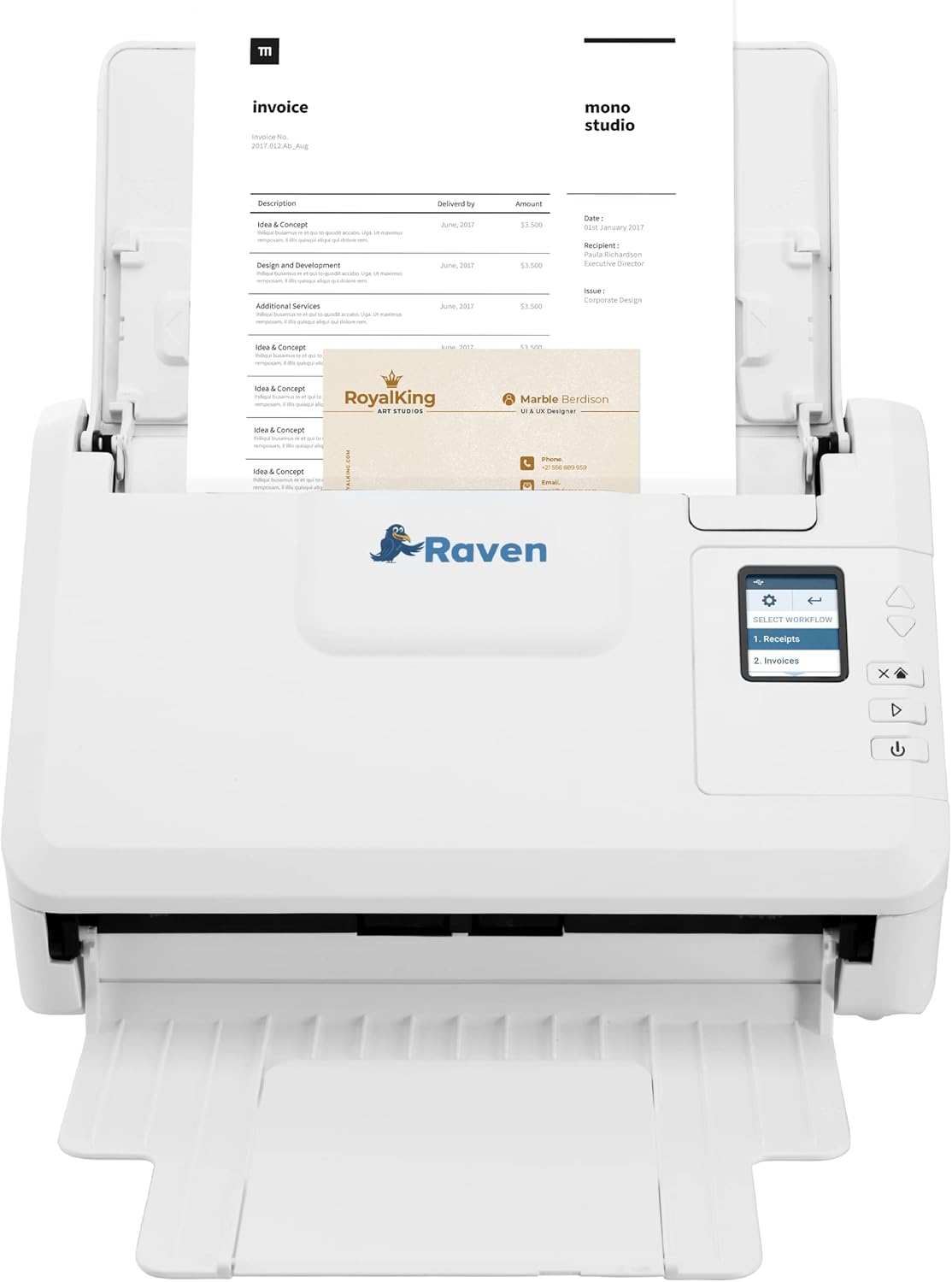 Raven Select Document Scanner for Windows PC and Mac Computer, Color, Two Sided Duplex, Auto Document Feeder (ADF), Scan to Cloud