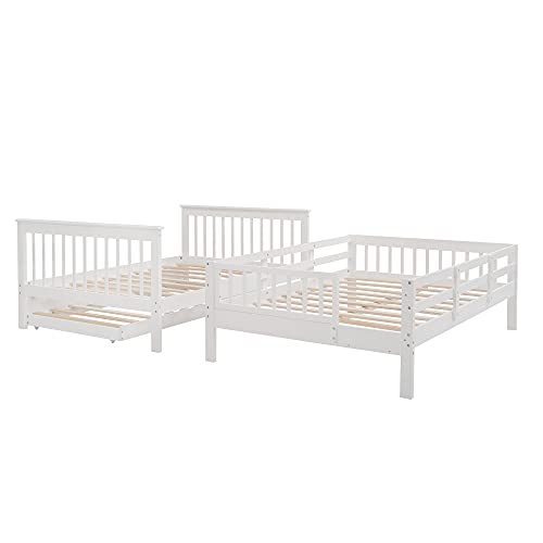 Harper & Bright Designs Twin Over Twin Bunk Bed with Stairs and Trundle, Solid Wood Stairway Bunk Bed Frame with Storage