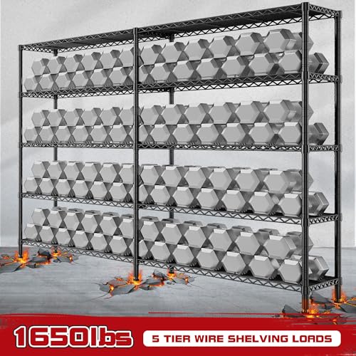 REIBII 73''W Storage Shelves Load 1650 LBS Metal Shelving 5-Tier Wire Shelving Unit for Storage Rack Adjustable Heavy Duty Metal Shelves for Pantry