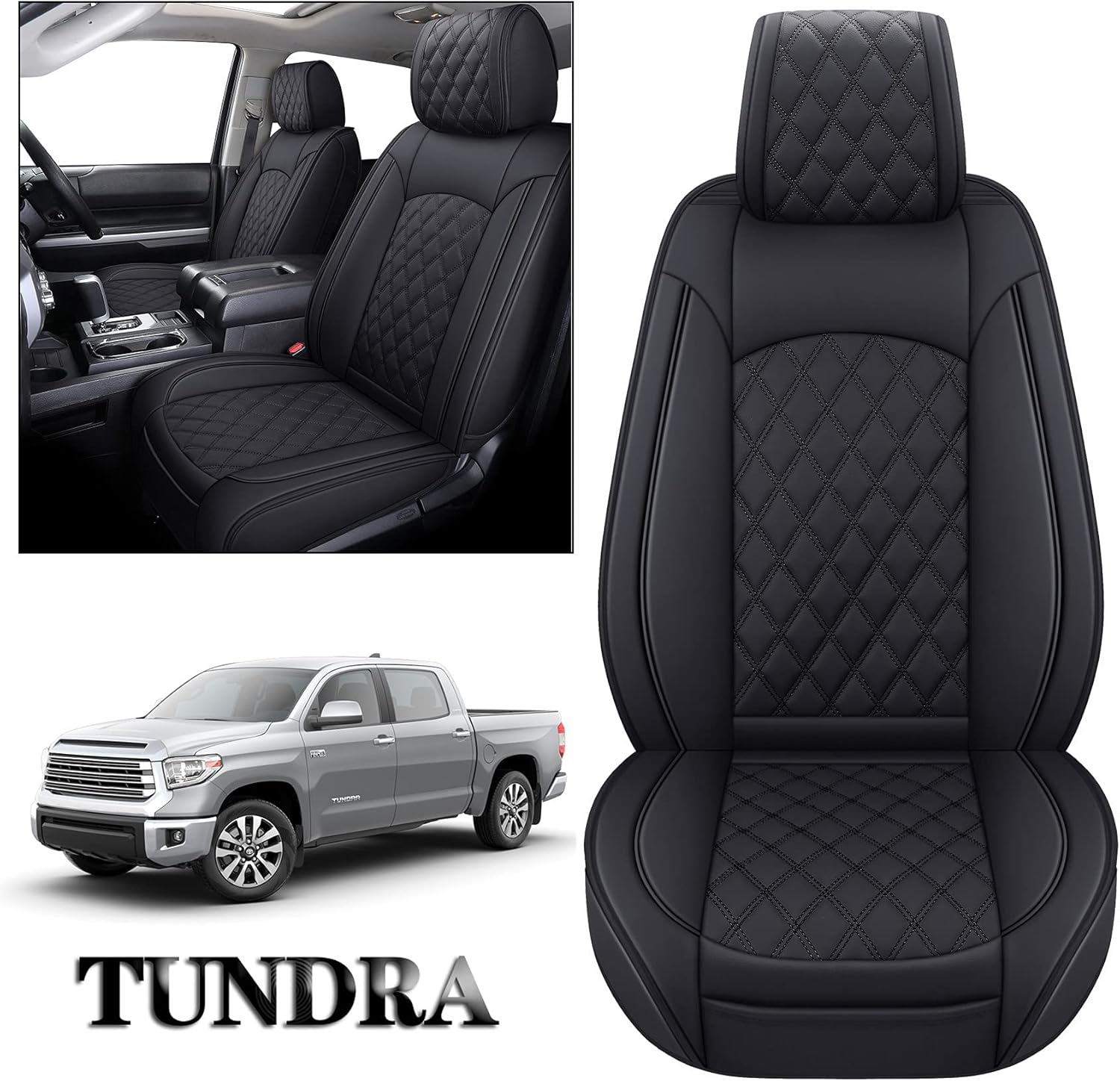 YIERTAI Seat Covers for Toyota Tundra Truck Custom Fit 2008-2022 Crewmax Double Cab Crew Cab Waterproof Leather Airbag Compatible Cushions(2 PCS