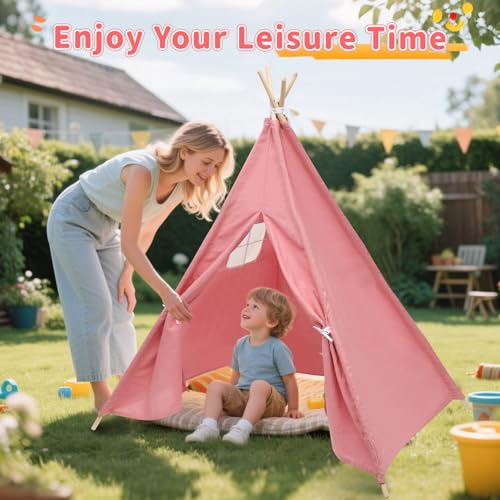 6 Pack Teepee Tent for Kids [Thickened] with Light String and Inflatable Airbed, Slumber Party Tents