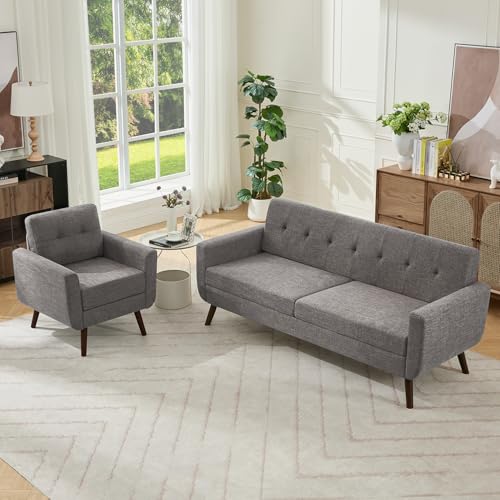 Tbfit L Shaped Couch Sofa, 80" W Mid-Century Modern Sectional Couches, 3 Seater Sofas with Wide Chaise Lounge & Two Pillows