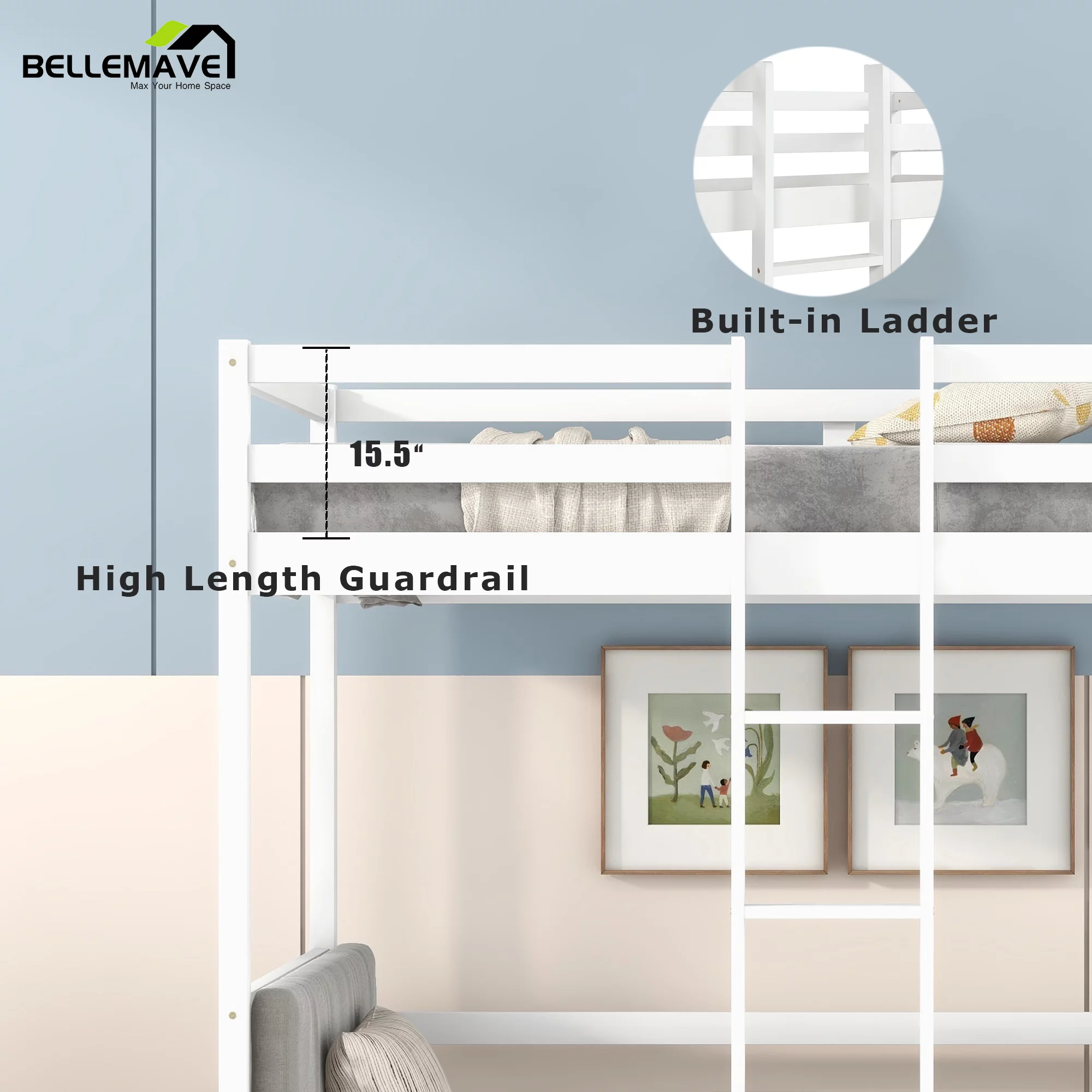 Bellemave Twin Size Loft Bed with Desk, Seat and Two Storage Drawer, Convertible Loft Bed Can be Turned Into Twin over Twin Bunk Bed for Kids, Teens