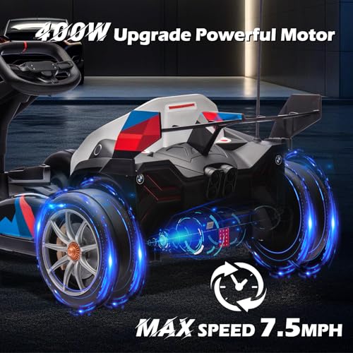 36V Licensed BMW Electric Go Kart, 7.5 MPH Drift Kart with 600W Motor, Outdoor Driftable Kids Race Pedal Go Karting Car w/Adjustable Seat, Lights