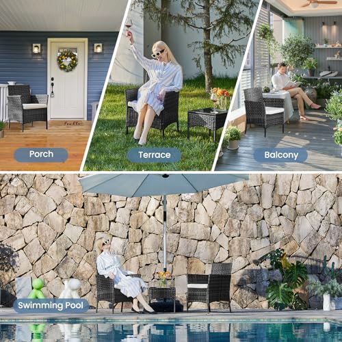 DUMOS Patio Furniture Set 4 Pieces, Outdoor Wicker Furniture with Coffee Table, Modern Rattan Patio Chairs Conversation Sets with Sofa for Garden
