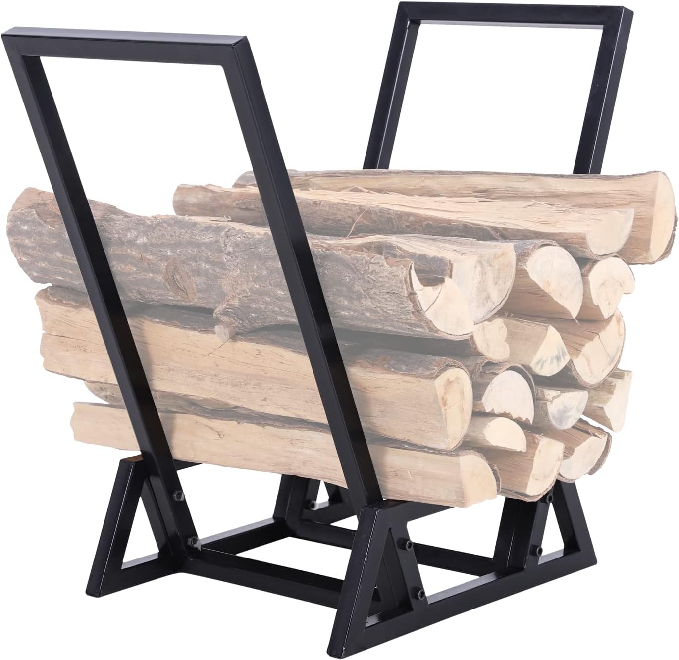 PHI VILLA 17 Inches Small Indoor/Outdoor Firewood Log Rack Log Hoop Bin Log Carrier for Firewood with Scrolls Fireplace Accessories,Decorative Black